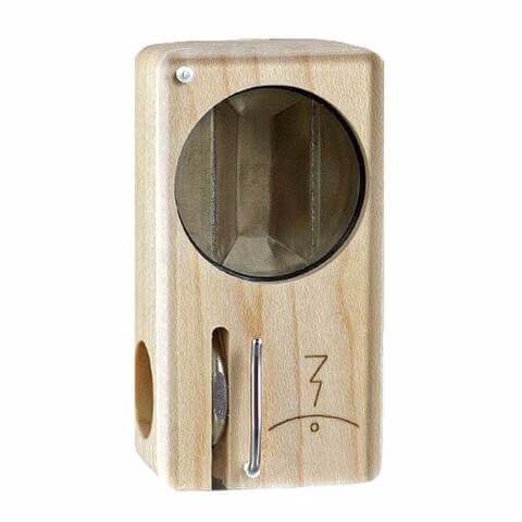 Magic Flight Launch Box Vaporizer in Maple, front view with glass window and metal trench