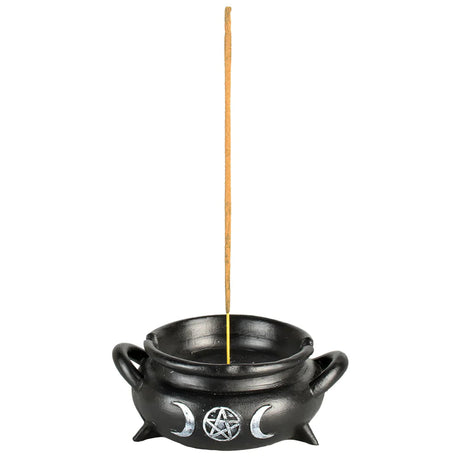 Polyresin Magical Cauldron Incense Burner/Ashtray Front View with Incense Stick