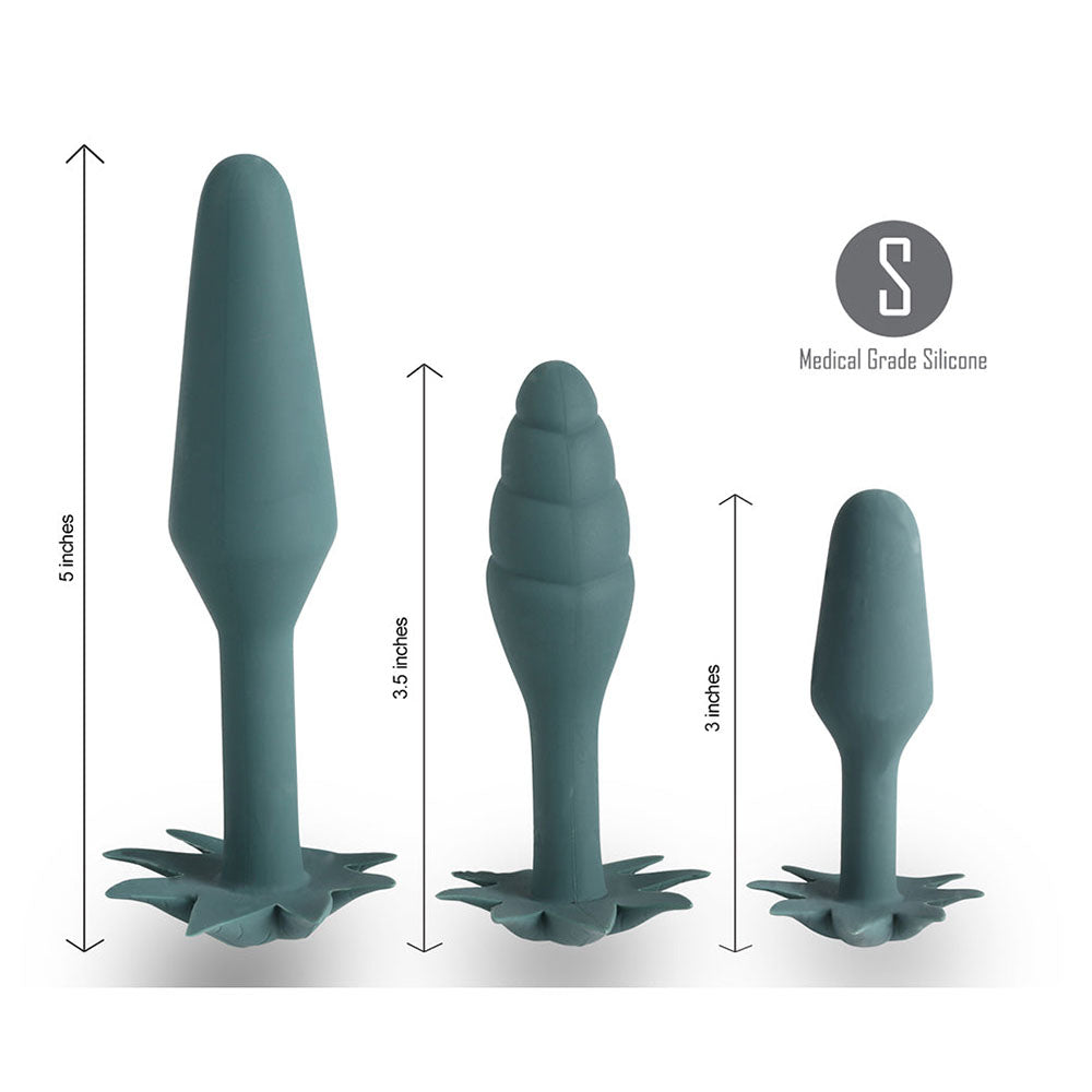 Maia Novelties 420 Series Doobies Silicone Anal Trainers Set, 3 Sizes Front View on White