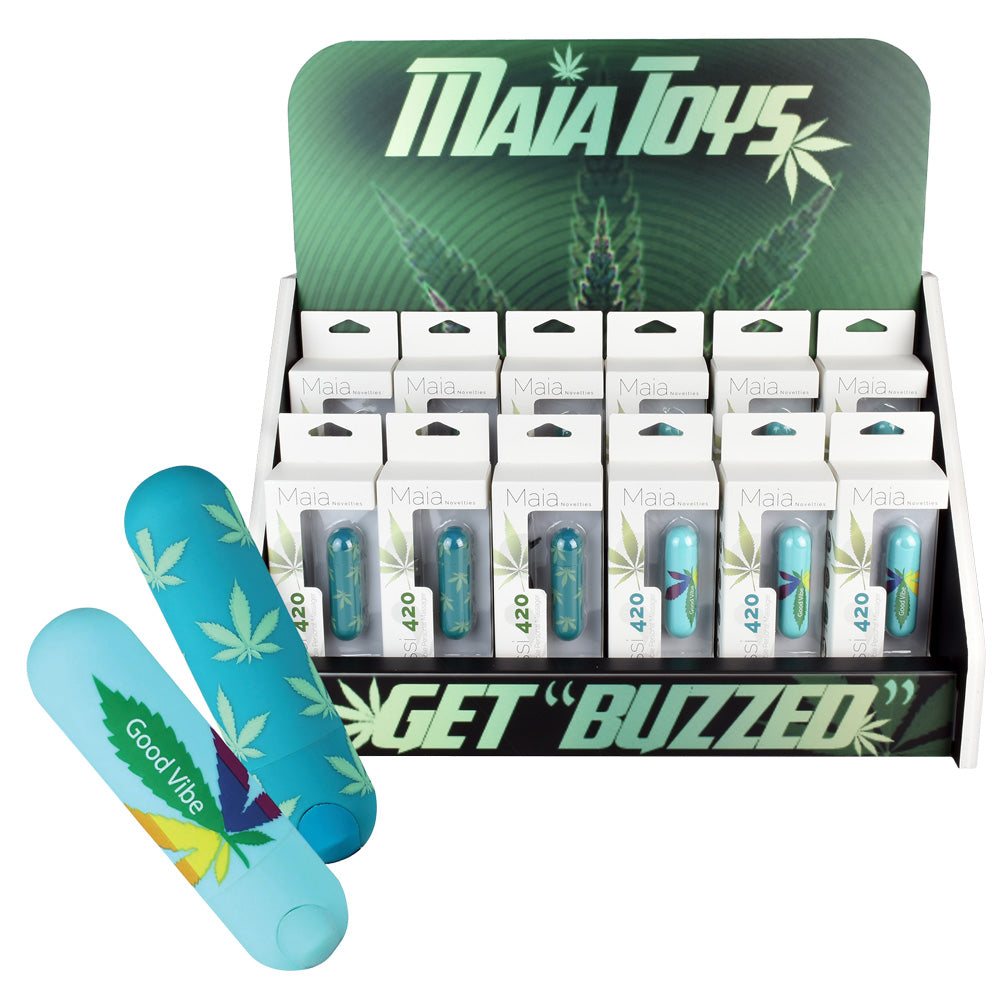 Maia Novelties 420 Series Jessi Personal Massagers on display, silicone 3" assorted styles, easy travel size