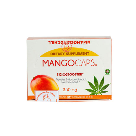 MangoCaps Endo Booster 350mg CBD supplement 12 pack display front view on white background