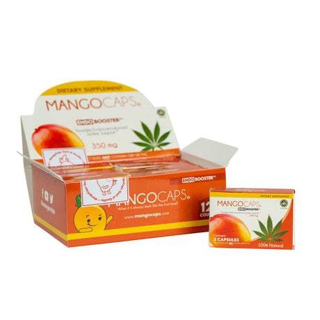 MangoCaps 350mg Endo Booster CBD capsules 12-pack display front view on white background