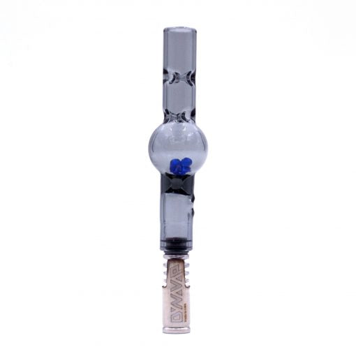 Maraca Glass Cooling Stem for DynaVap by The Stash Shack with blue accents, front view on white background