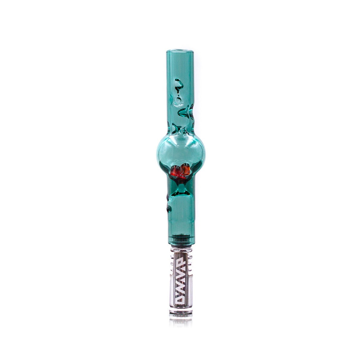 Teal Maraca Glass Cooling Stem for DynaVap, front view on white background, enhances vapor smoothness