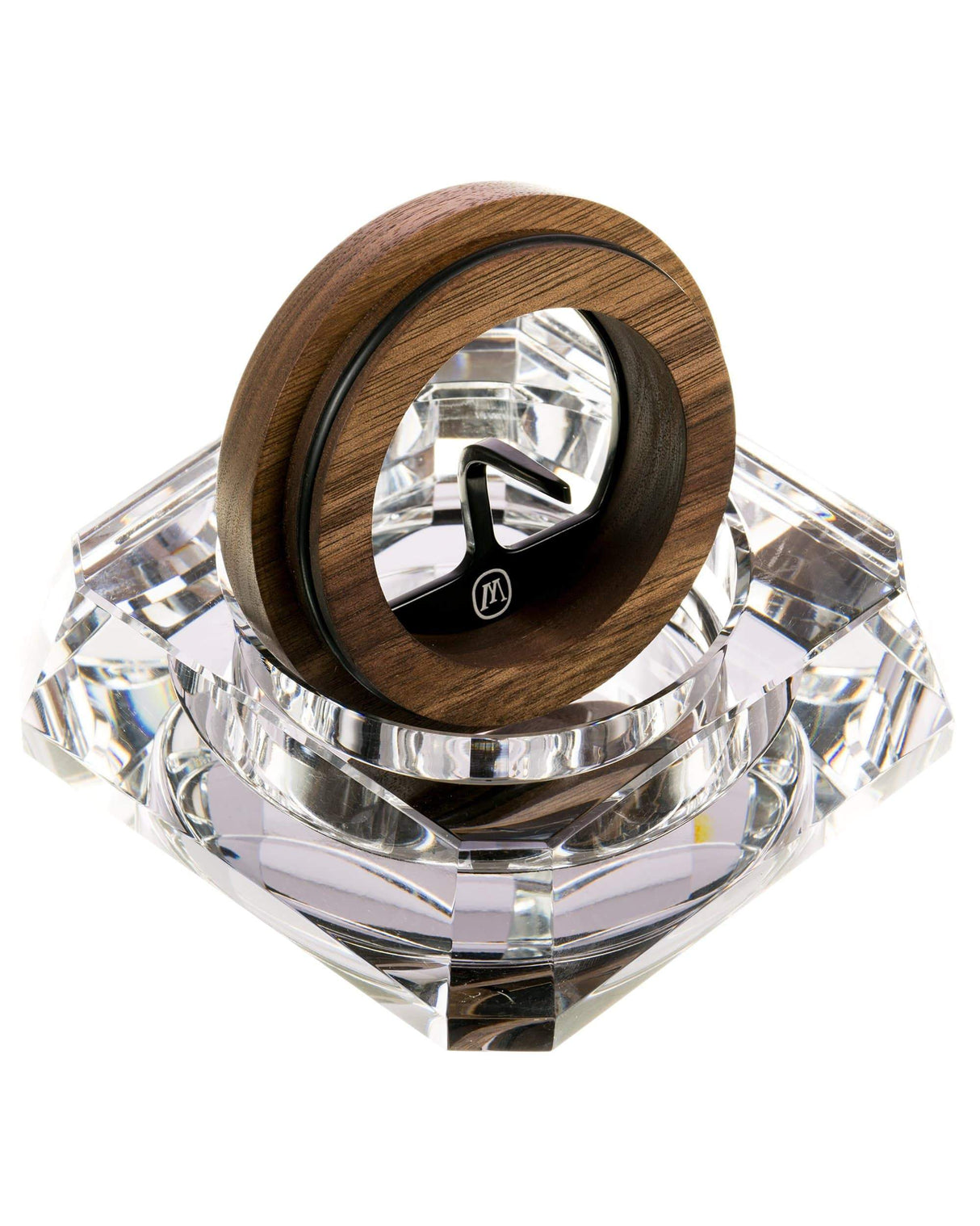 Marley Natural Crystal Ashtray with Wood Detail - Clear Borosilicate Glass, Top View