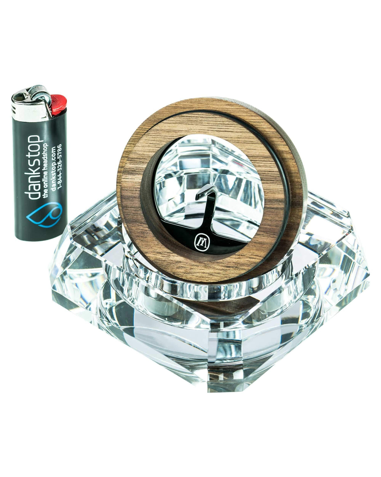 Marley Natural Crystal Ashtray, Clear Glass with Wood Accent, Inclusive DankStop Lighter, Top View