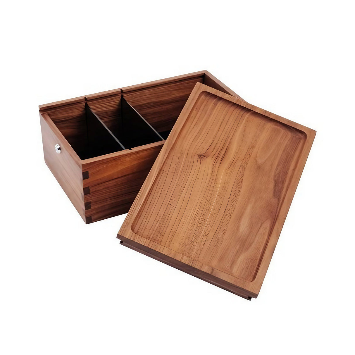Marley Natural wooden lock stash box with open lid showcasing compartments, top view
