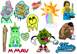 MAV Beaker Sticker Pack showcasing a variety of colorful vinyl stickers with cannabis-themed designs