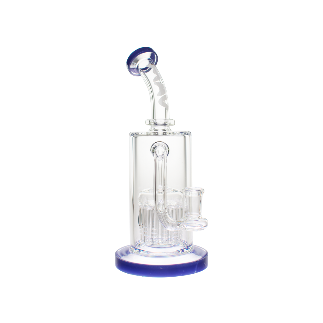 MAV Glass 12 Arms Sycamore Tree Perc Bong in Deep Blue with Clear Borosilicate Glass, Front View