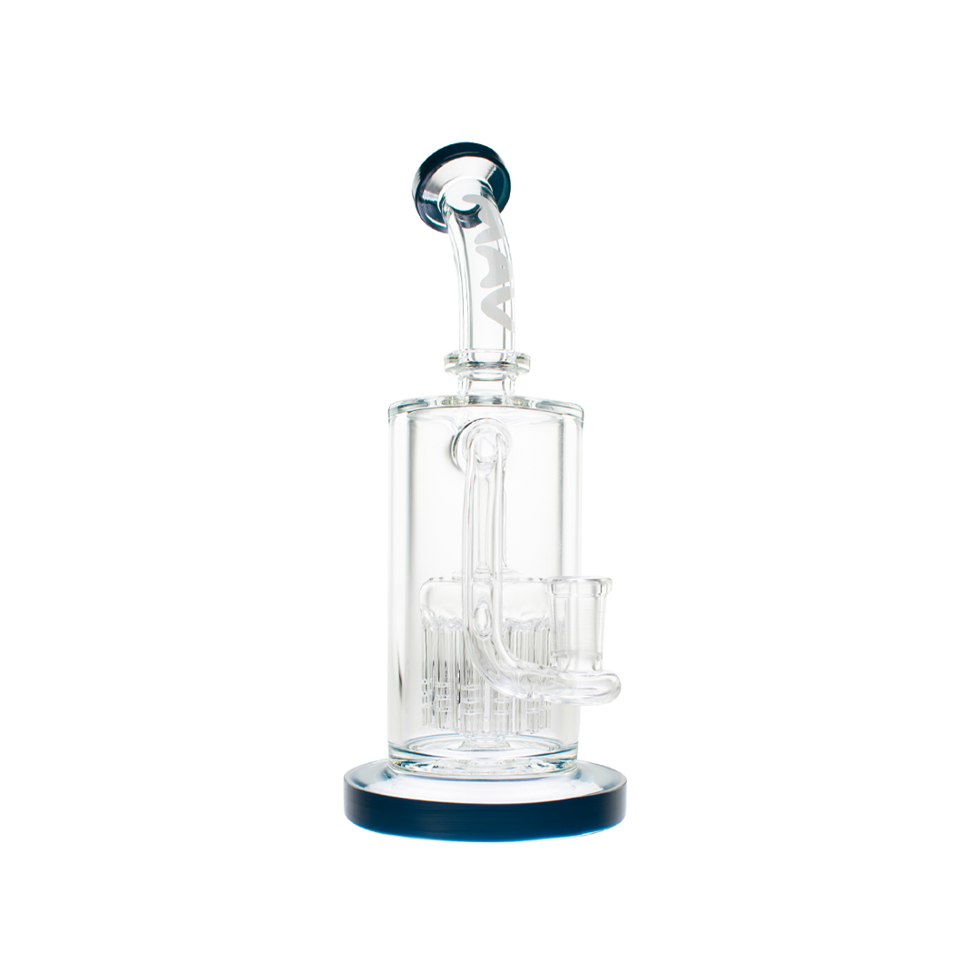 MAV Glass 12 Arms Sycamore Tree Perc 2.0 Bong in Deep Purple, Front View on White Background