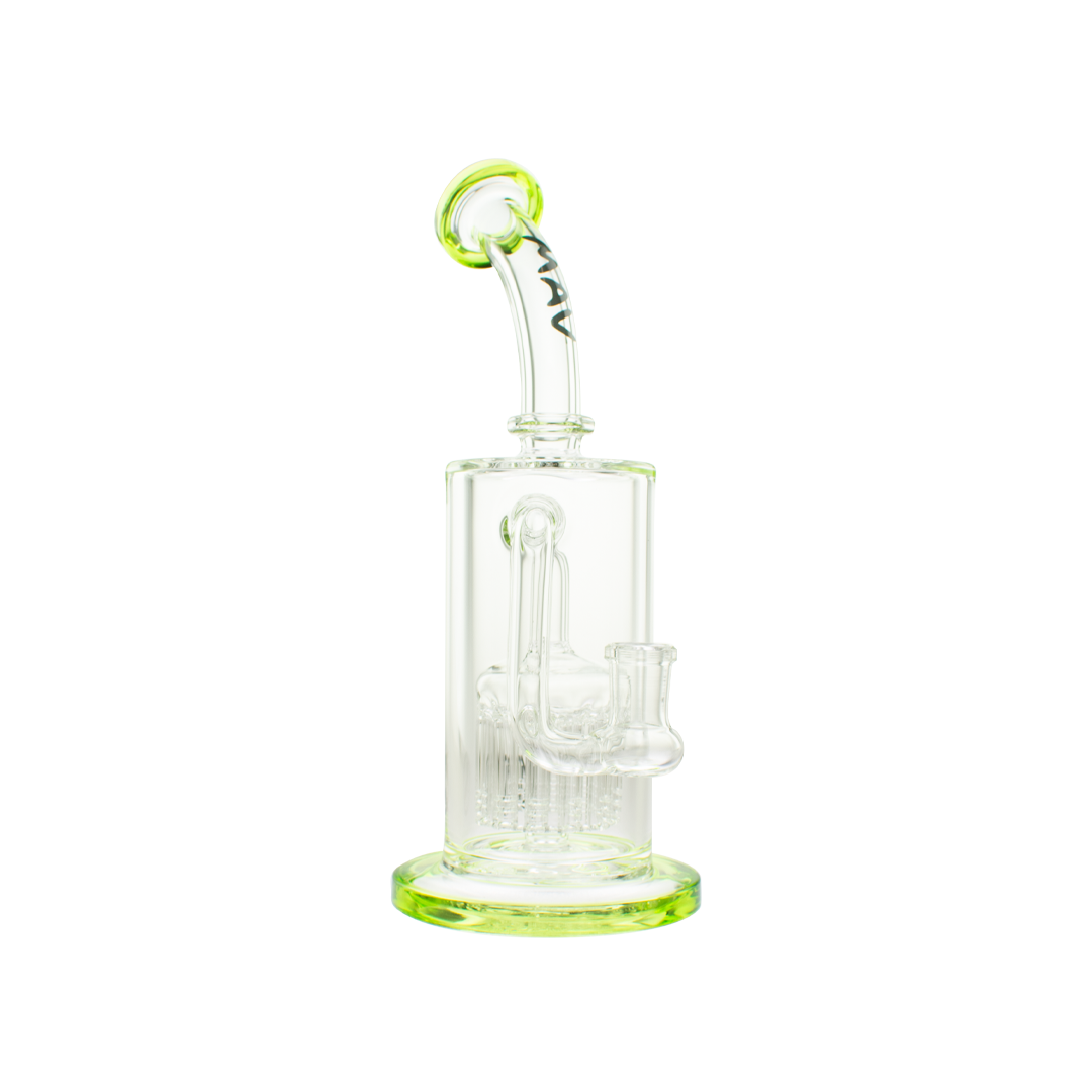 MAV Glass 12 Arms Sycamore Tree Perc 2.0 bong with clear borosilicate glass, front view on white background
