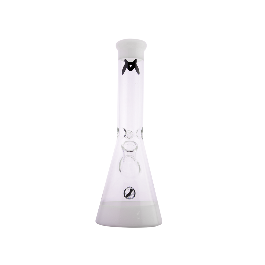MAV Glass 12" White Accent Beaker Bong with Clear Downstem, Front View on Seamless White