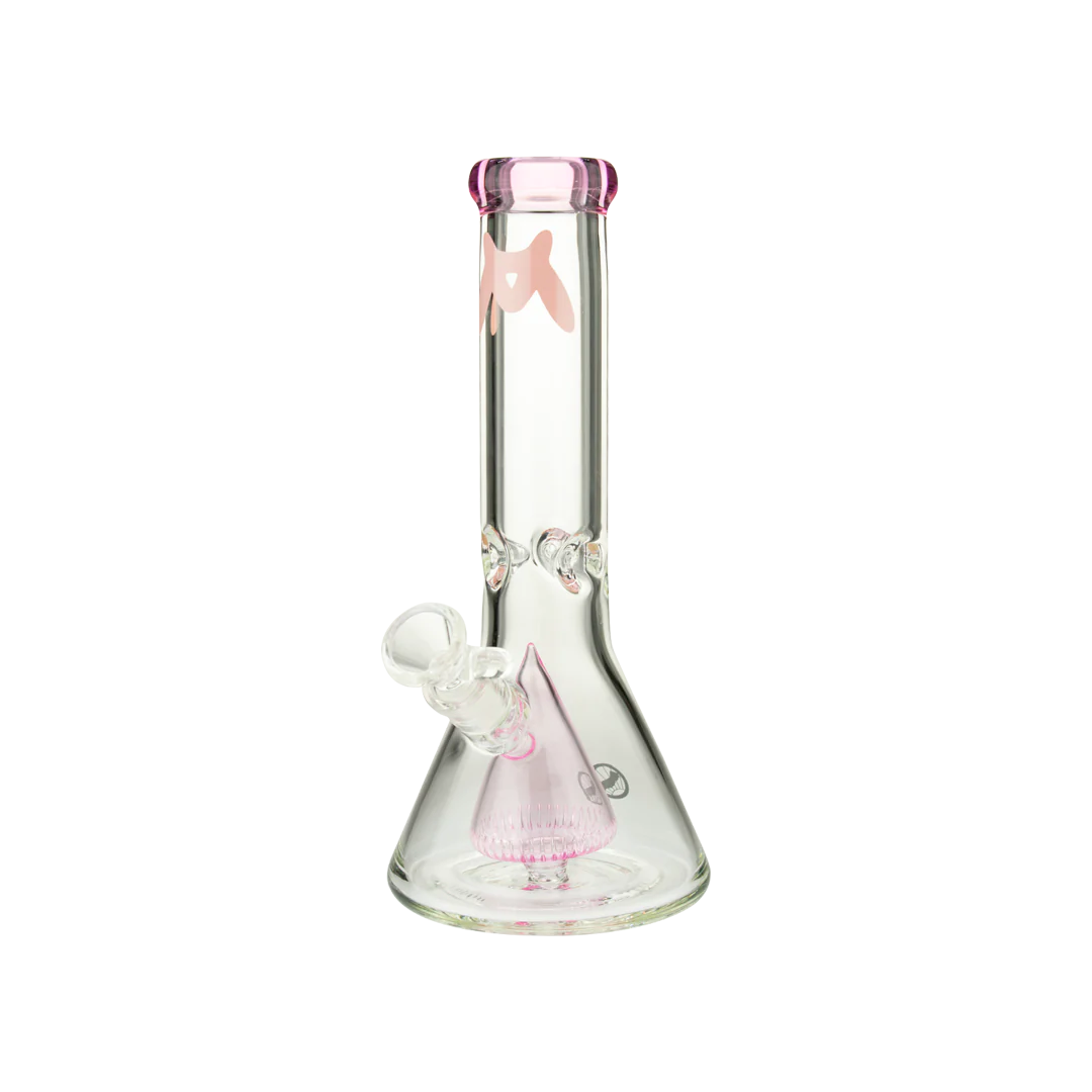 MAV Glass 12" Pink Slitted Pyramid Beaker Bong, 7mm thick with deep bowl, front view
