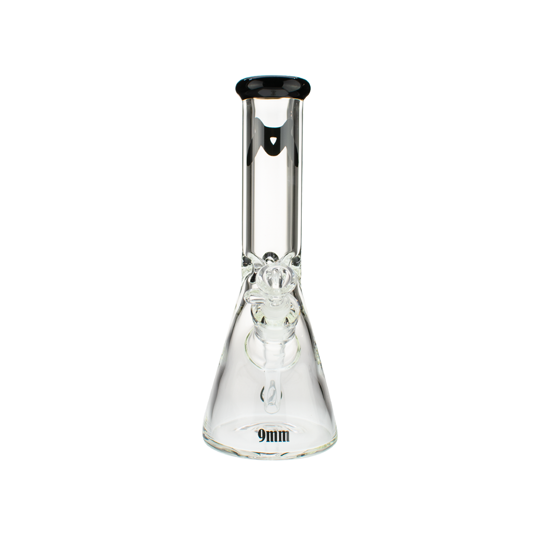 MAV Glass 12" Classic Beaker Bong with Black Accents and 9mm Thickness, Front View