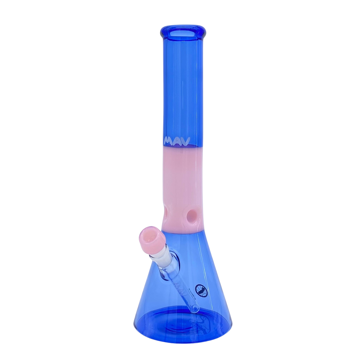 MAV Glass 15" Beaker Bong in Pink & Blue Cotton Candy Design with Clear Downstem