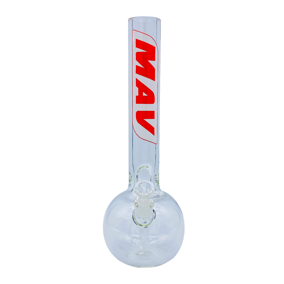 MAV Glass 16" Old School Bubble Bottom Bong with Retro Logo, Front View on White Background