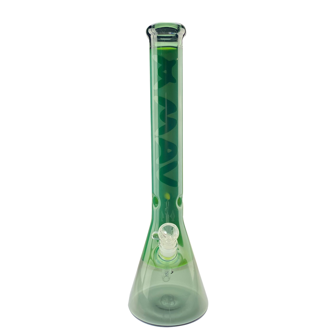 MAV Glass 18" Color Float Beaker Bong in Forest Green with Clear Downstem, Front View
