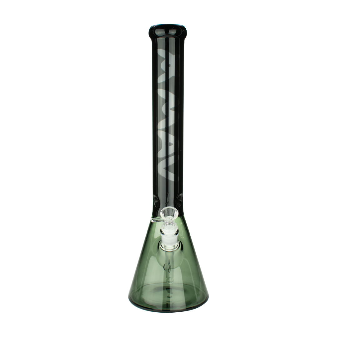 MAV Glass 18" Black Color Float Sleeve Beaker Bong, 50mm diameter, front view on seamless white background