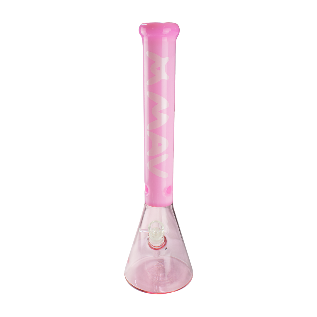 MAV Glass 18" Pink Color Float Sleeve Beaker Bong, Front View on White Background