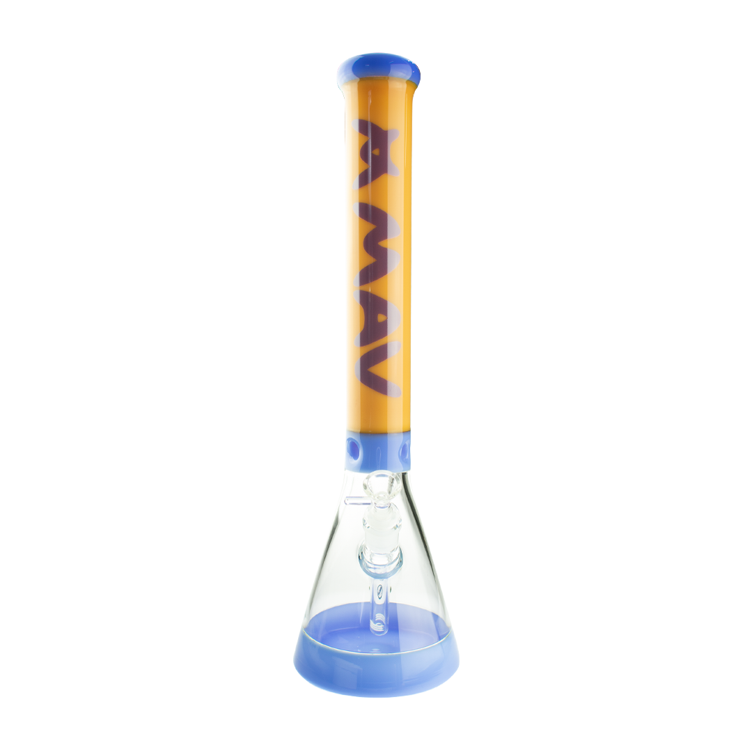 MAV Glass 18" Hermosa Beaker Bong in Purple and Butter, Front View on White Background