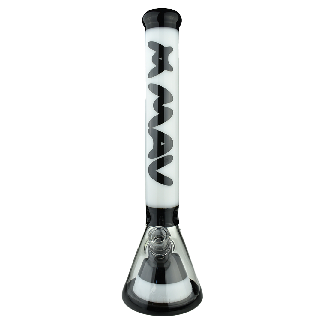 MAV Glass 18" Manhattan Pyramid Beaker in Black and White, Front View, 50mm Diameter