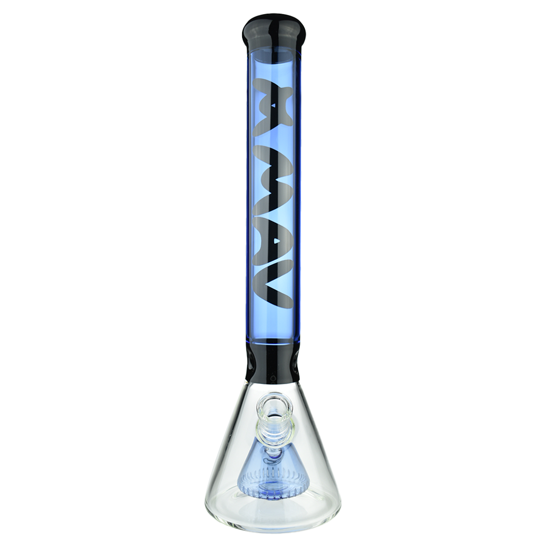 MAV Glass 18" Redondo Pyramid Beaker in Ink Blue, front view on seamless white background
