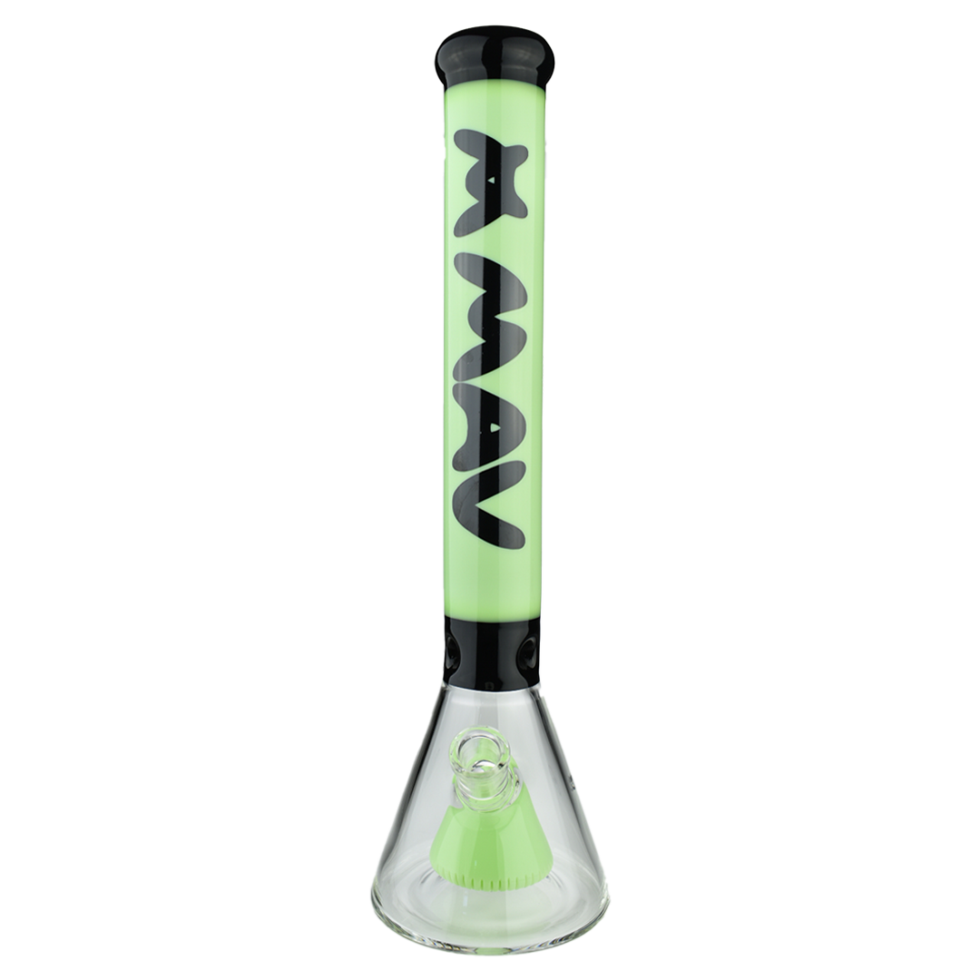 MAV Glass 18" Redondo Pyramid Beaker Bong in Black and Slime, Front View, 50mm Diameter