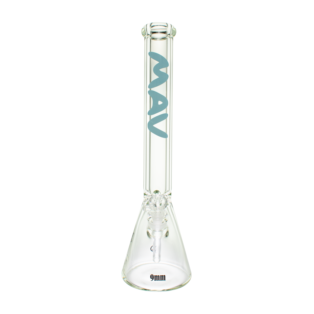MAV Glass 18" Beaker Bong in Baby Blue, 9mm Thick with Heavy Wall Side View