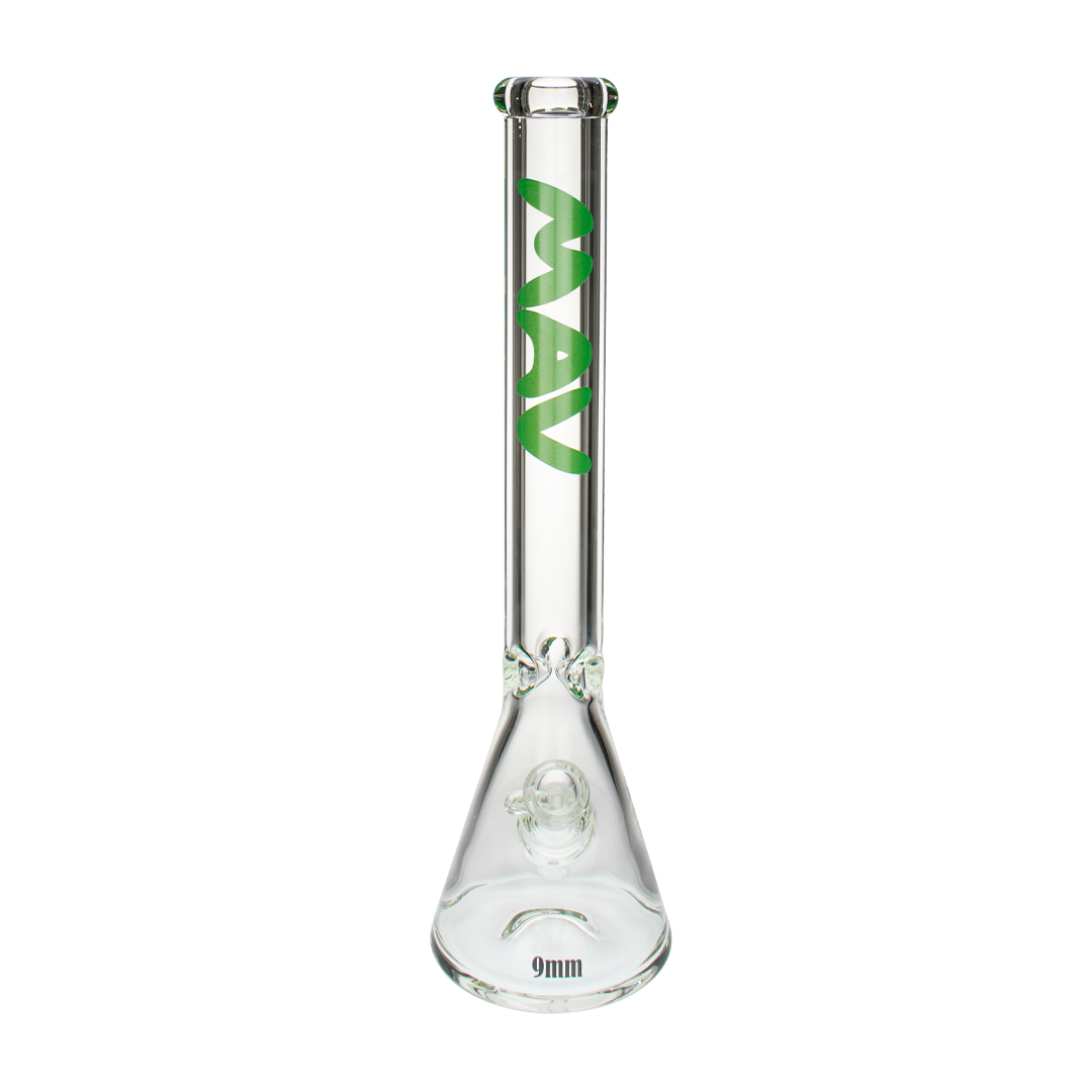 MAV Glass 18" Green Beaker Bong with Heavy Wall Thickness, Front View on White Background