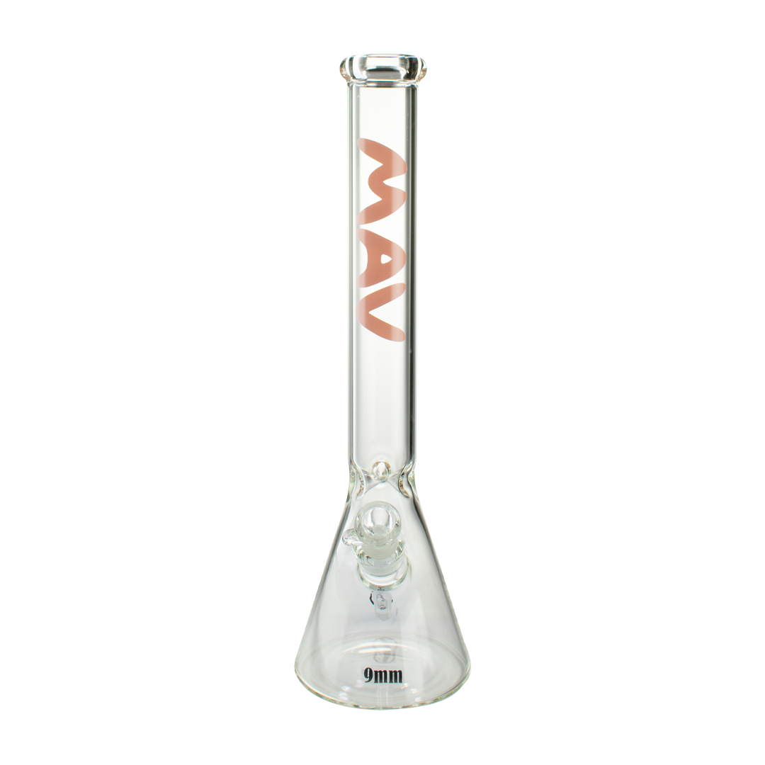 MAV Glass 18" Pastel Pink Beaker Bong with Heavy Wall Thickness, Front View on White Background