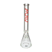 MAV Glass 18" Red Logo Beaker Bong, 9mm Thick Heavy Wall, Front View on White Background