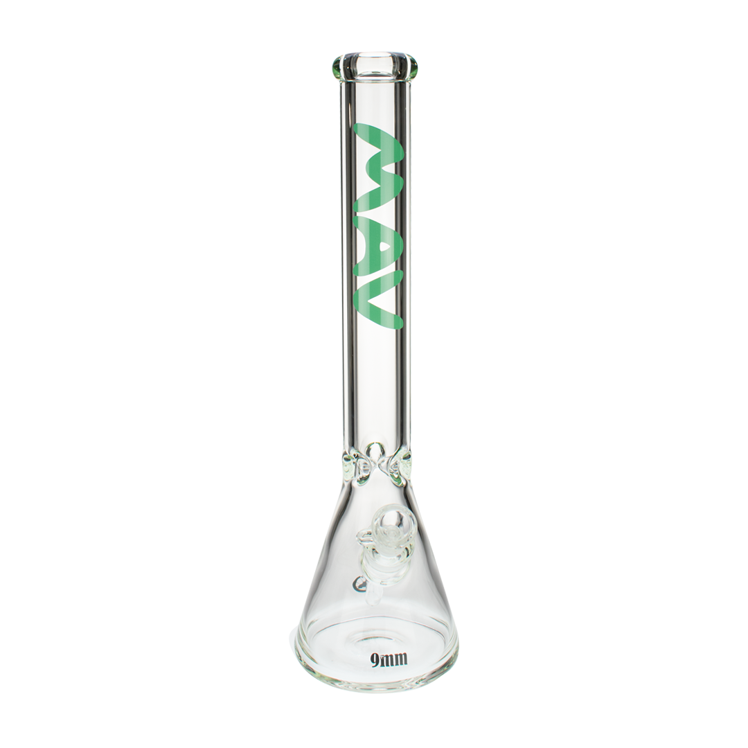 MAV Glass 18" Beaker Bong in Sea Foam, 9mm Thick Heavy Wall, Front View on White Background