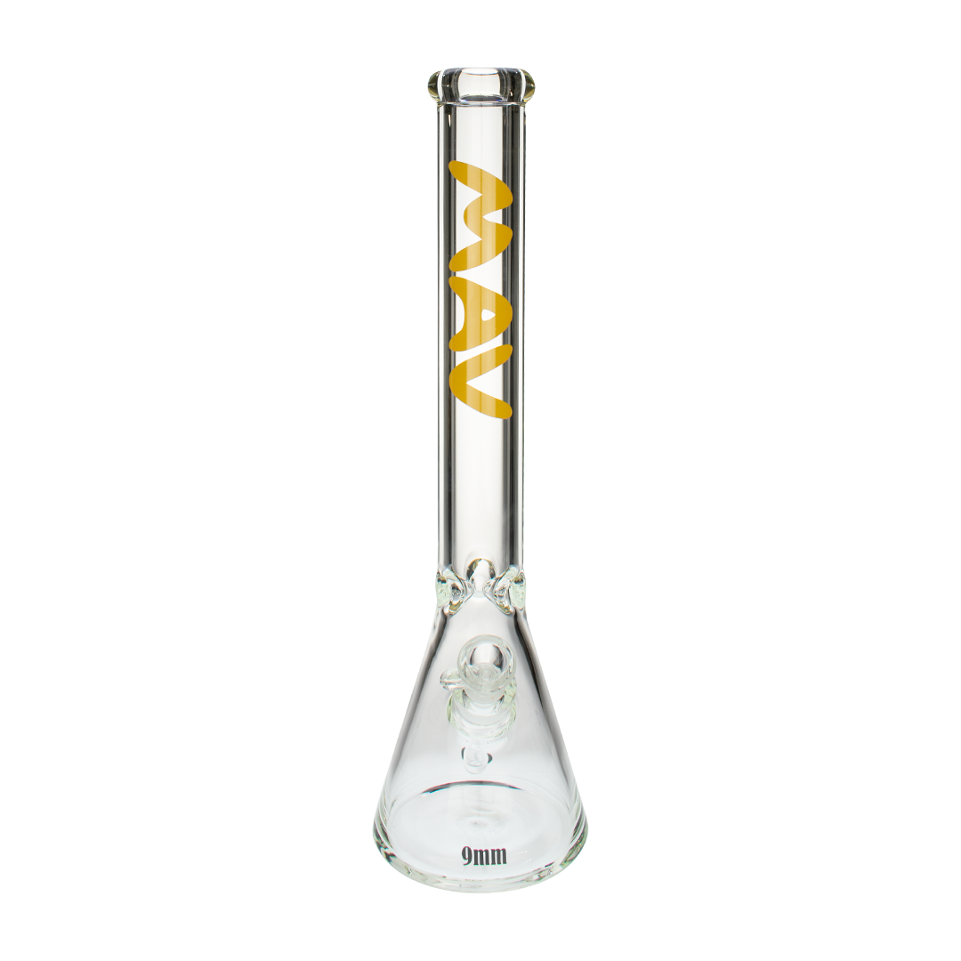 MAV Glass 18" Beaker Bong with 9mm Thick Glass, Heavy Wall Design, Front View on White Background