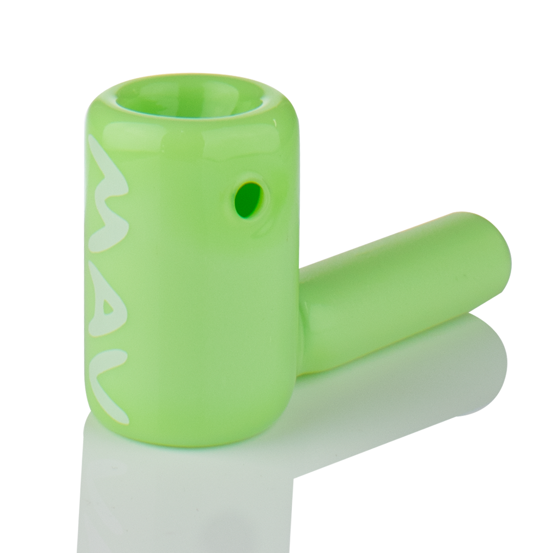MAV Glass 2.5" Mini Hammer Hand Pipe in Slime Green, Borosilicate Glass, Side View