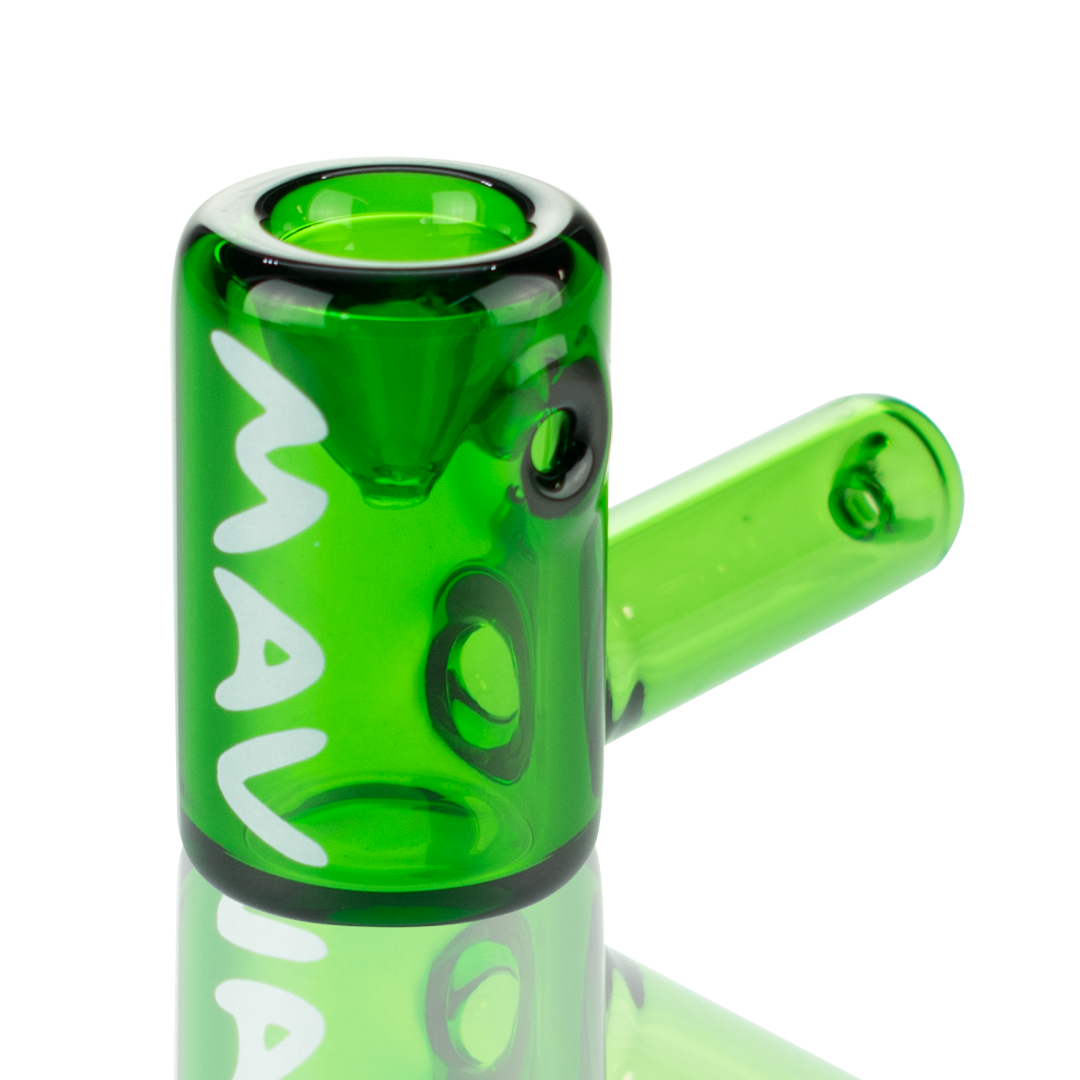 MAV Glass 2.5" Mini Hammer Hand Pipe in Transparent Forest Green, Borosilicate Glass, Side View