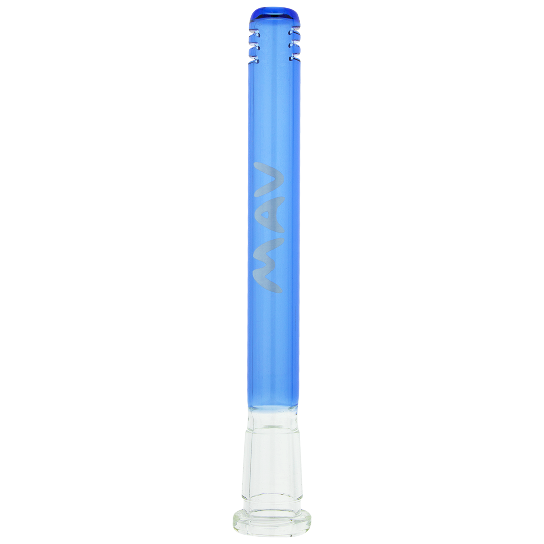 MAV Glass 5" Ink Blue Downstem, 18mm to 14mm, for Beaker Bongs, Front View