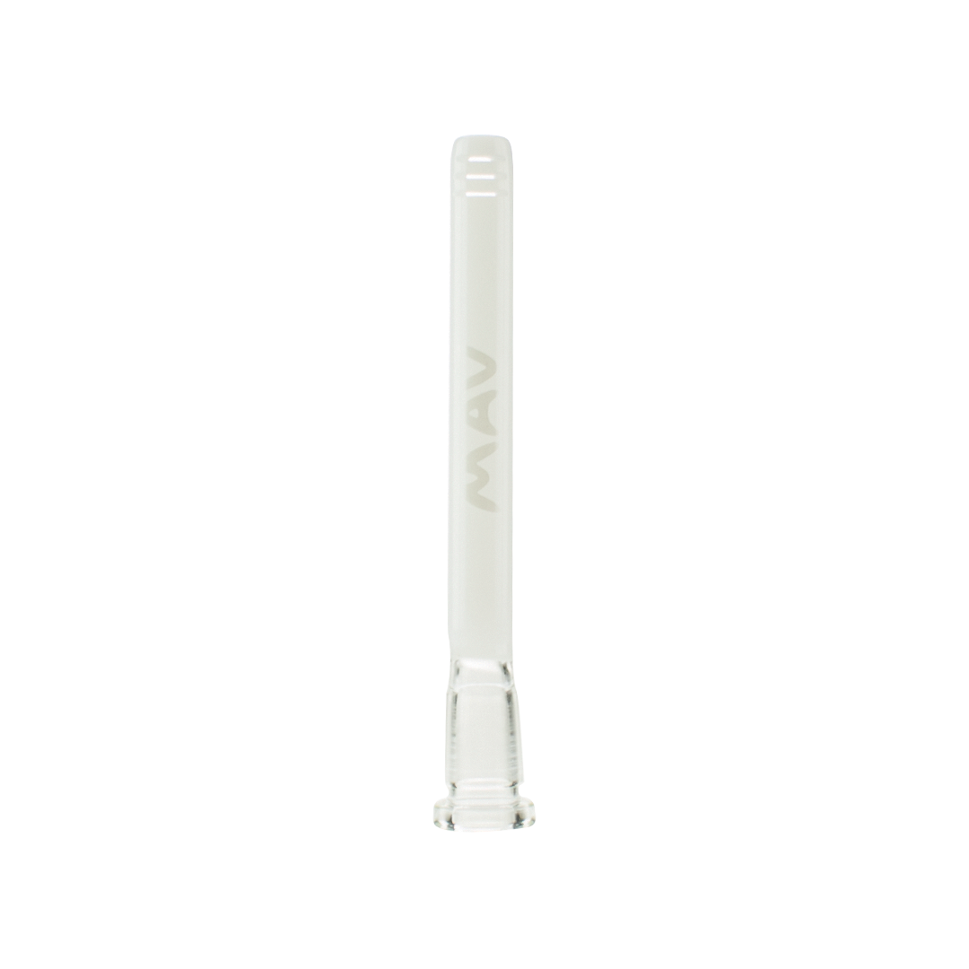 MAV Glass 5" White Downstem 18mm to 14mm for Bongs, Front View on Seamless White Background