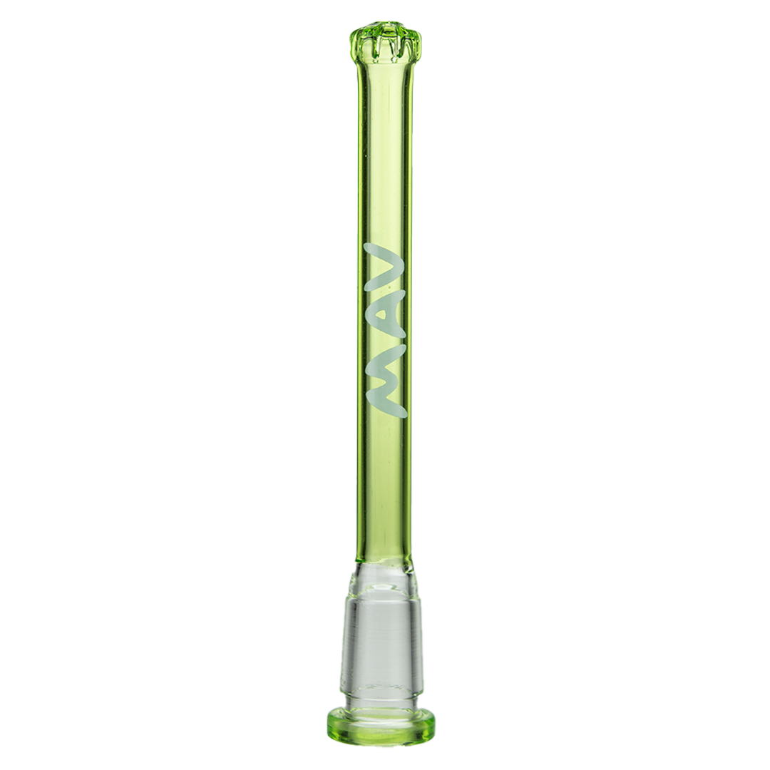 MAV Glass 5" Showerhead Slitted Downstem in Ooze Green for Bongs, Front View