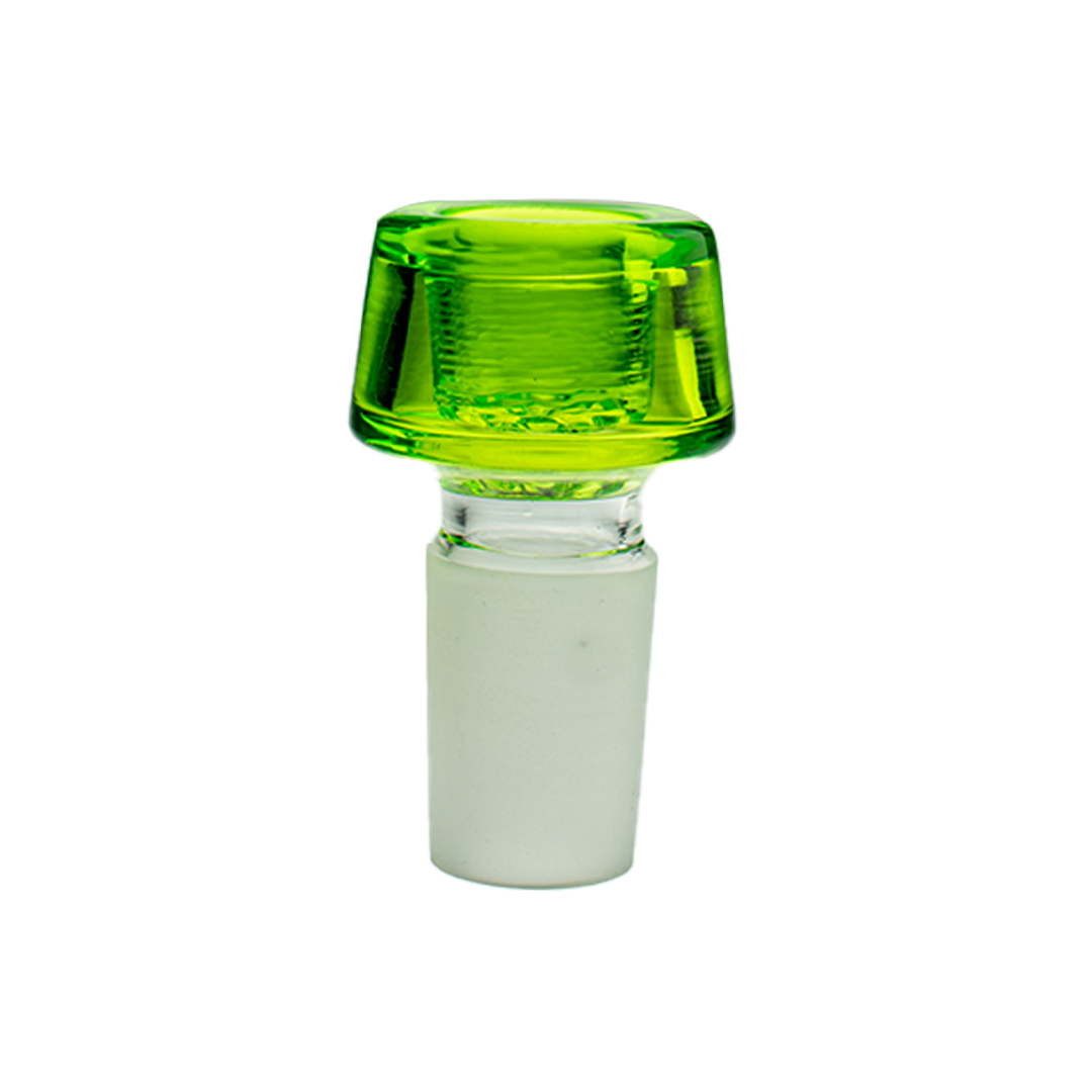 MAV Glass 7 Hole Pro Bowl in vibrant green, 19mm joint size, perfect for bongs, front view on white
