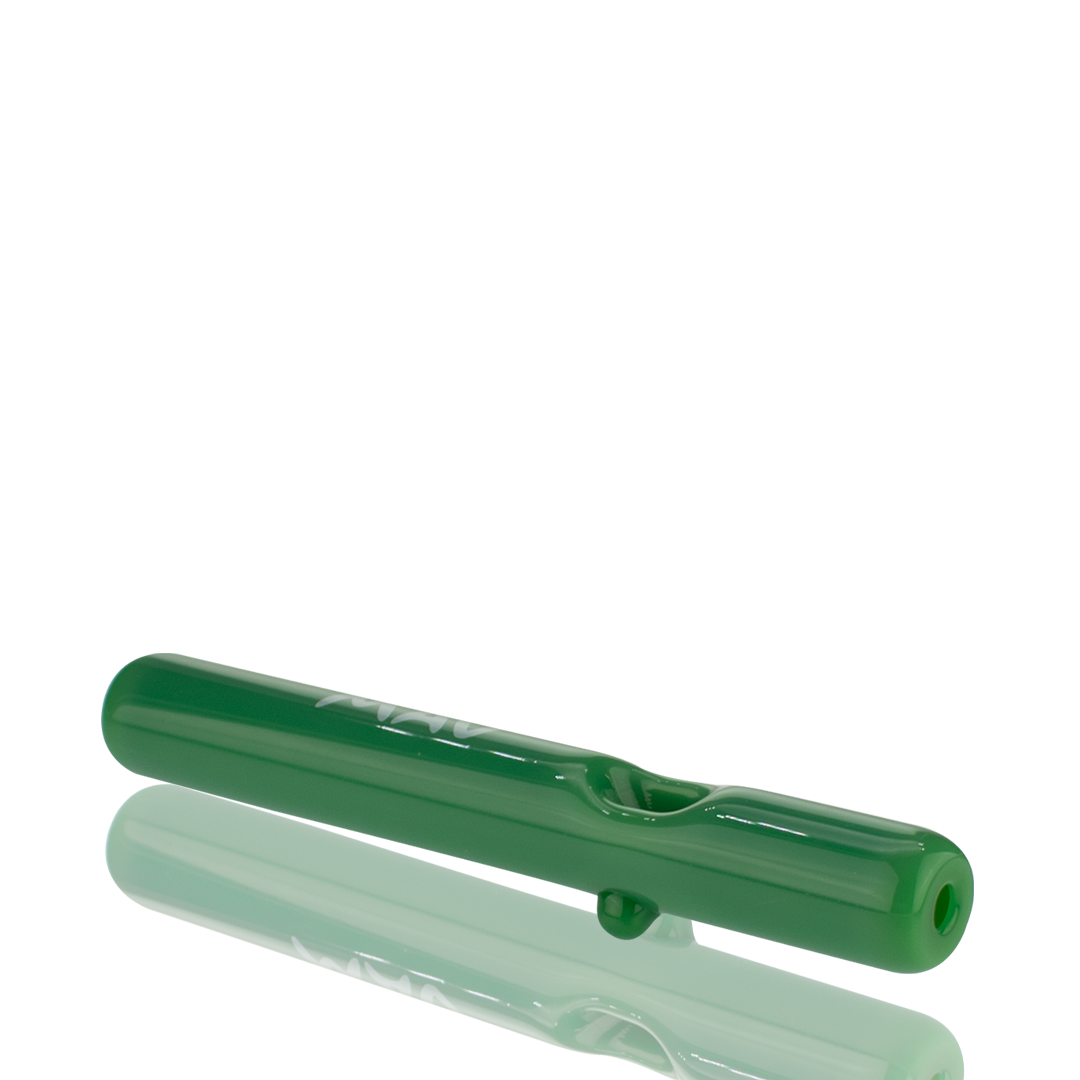 MAV Glass 7" Forest Green Steamroller Hand Pipe - Clear View on White Background