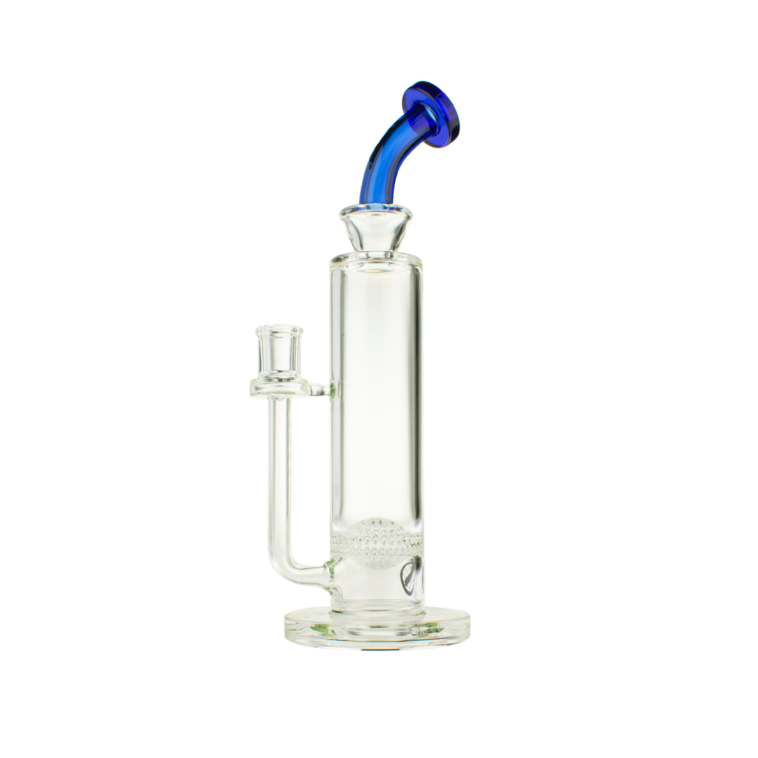 MAV Glass Arcata Honeyball Bent Neck Bong in Blue with Glass on Glass Joint, 12" Tall