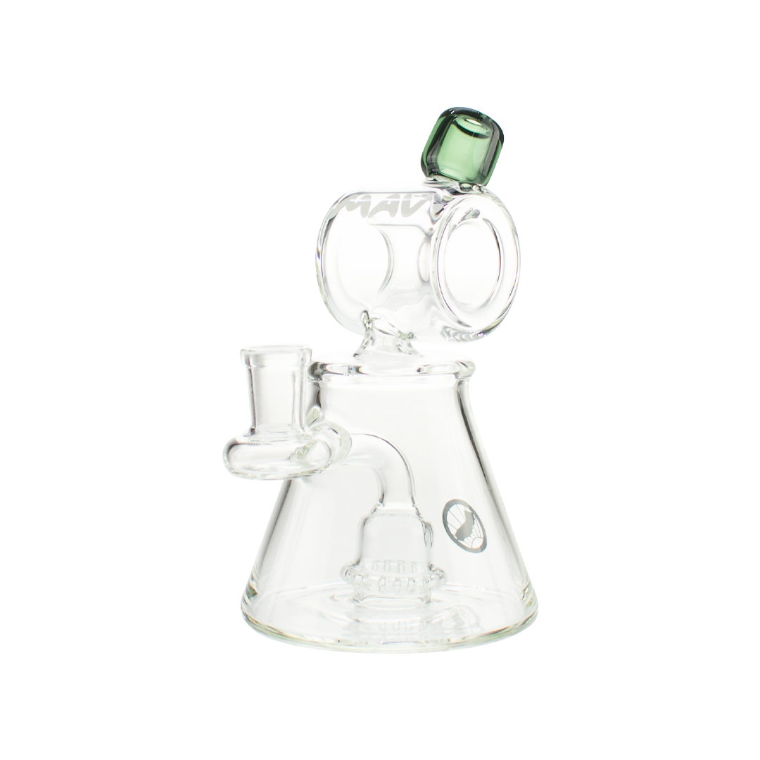 MAV Glass Barrel Top Pyramid UFO Dab Rig in Transparent Black with Showerhead Percolator - Front View