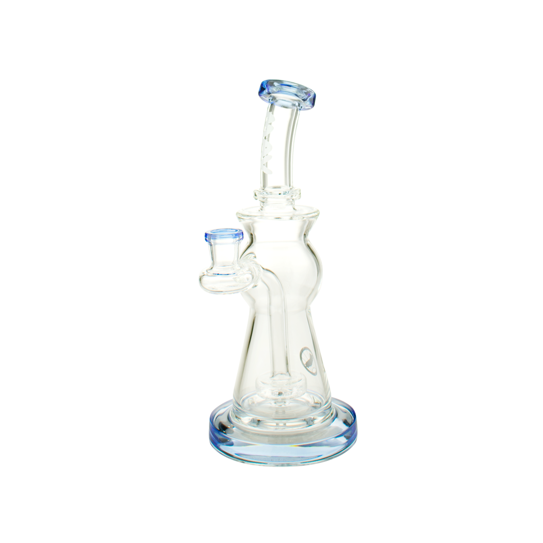 MAV Glass Beam Puck Perc Bent Neck Rig in Blue - Front View on Seamless White Background
