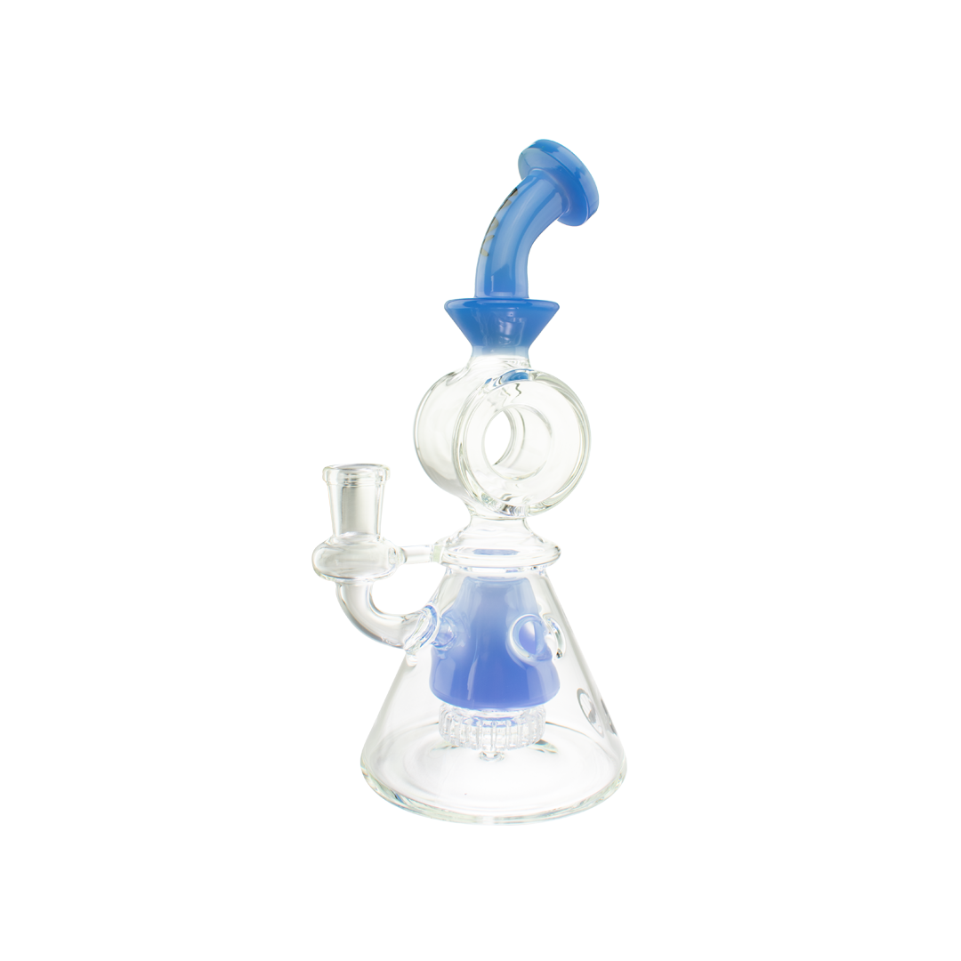 MAV Glass Bent Neck Showerhead Swiss Pyramid Bong in Lavender with Clear Percolator