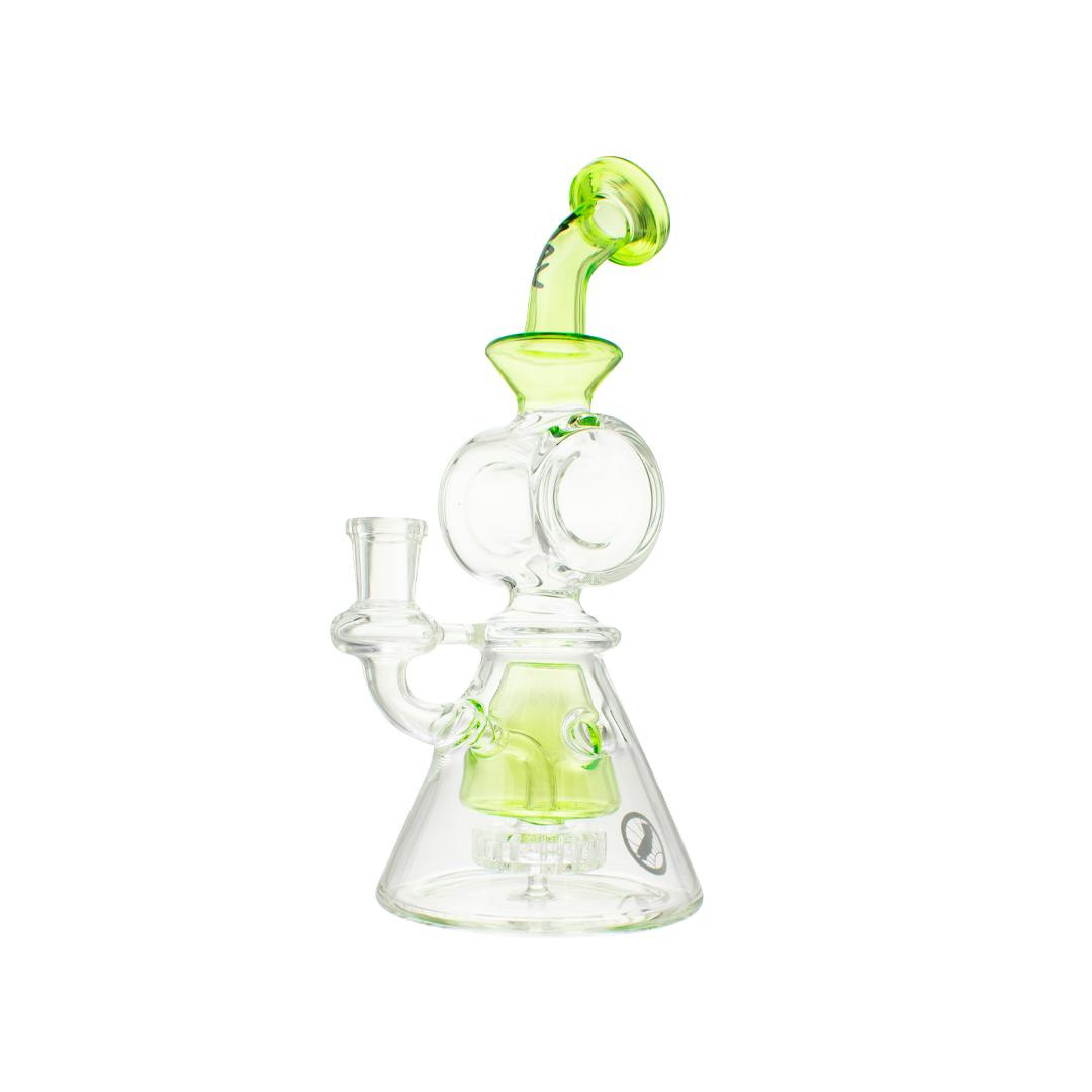 MAV Glass Bent Neck Showerhead Swiss Pyramid Bong with 14mm Joint, Front View on White