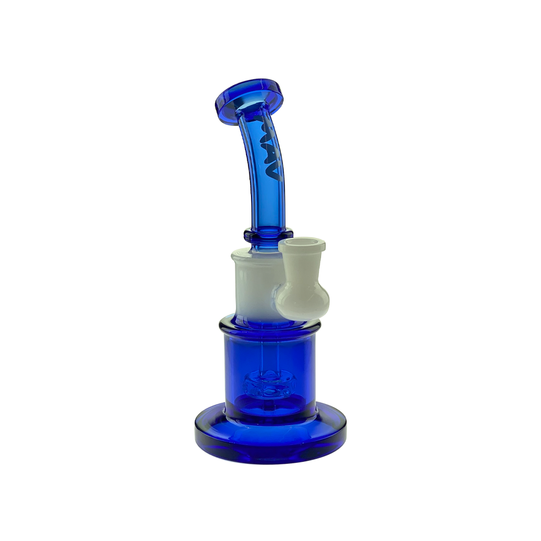 MAV Glass Birthday Cake Dab Rig in Ink Blue and White, Compact 8" Beaker Design with 14mm Joint