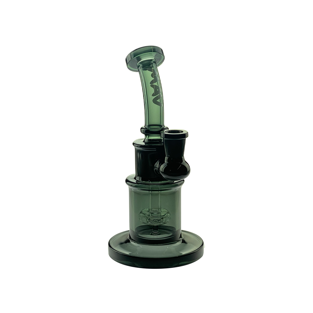 MAV Glass Birthday Cake Dab Rig in Smoke and Black, 8" Compact Beaker Design, Front View