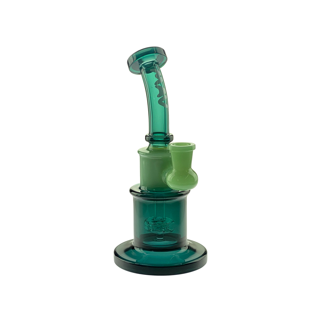 MAV Glass Birthday Cake Dab Rig in Teal, Compact 8" Beaker Design with 14mm Joint, Front View