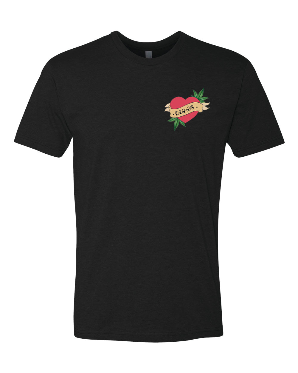 MAV Glass Black 'I Love Bongs' T-Shirt with red heart and spoon design, front view
