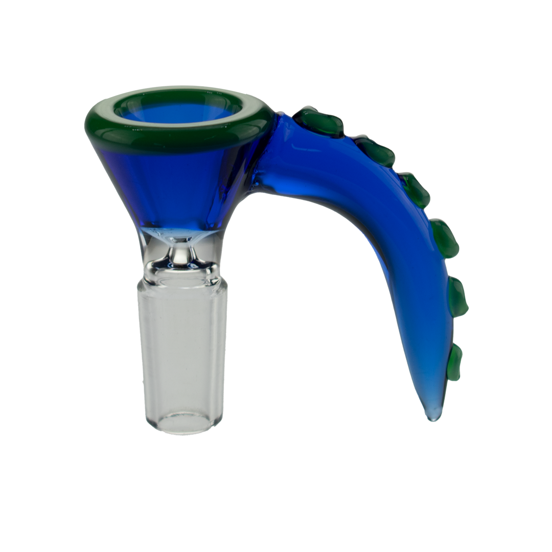 MAV Glass Blue 14mm Octopus Tentacle Bowl side view on white background, perfect for bong customization